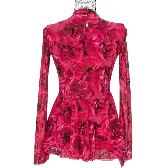 FUZZI Jean Paul Gaultier Red and Pink Floral V Neck Top - Picture 4 of 9